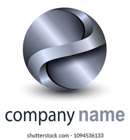 Esfera 3D del negocio del logotipo, símbolo del vector plateado.