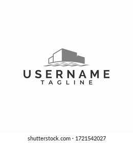 The logo of business buildings that have a lake in front.