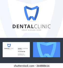 Logo and business card template for dental clinic. Vector illustration.