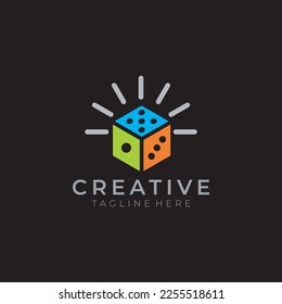 Logo and business card template with dice sign. Vector illustration 