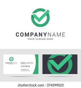 Logo and business card template in flat style. Check mark icon. Origami style with overlapping effect. Vector illustration.