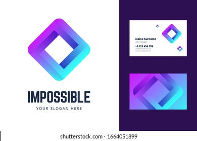 Logo and business card template with an impossible square sign. Vector illustration in modern gradient style.