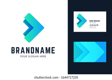 Plantilla de logotipo y tarjeta de visita con dos flechas. Ilustración vectorial en moderno degradado, estilo origami. 
