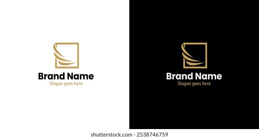 Logotipo para uma empresa que possui um quadrado e 3 penas ou um sopro