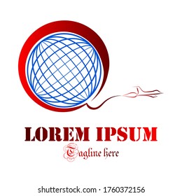 Logo For Business with Illustrations planes form the letter "q" around the world. Jet and globe vector logo.