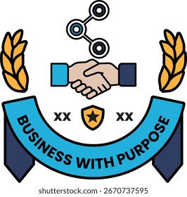 Um logotipo para negócios com propósito. O logotipo apresenta duas mãos tremendo e uma estrela. O logotipo é preto e branco