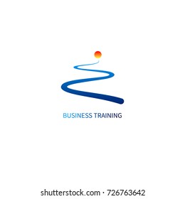 Logo Business Training. Icon Development. Road And Sun. Symbol Coaching. Vector Illustration