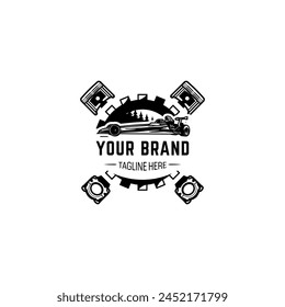 Logo for businesses in the automotive sector, especially racing cars. With basic colors of black and white, added with tree elements