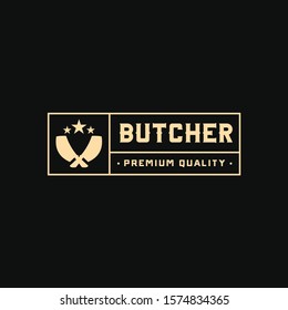 Logo of Butcher meat shop with Cleaver and Chefs knives, Fresh Meat. Template for meat business - shop, market, restaurant or graphic design. Vector Illustration