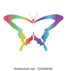 Logo butterfly. Flat vector butterfly. Flat vector silhouette of rainbow butterfly. Rainbow contour of a butterfly on a white background.