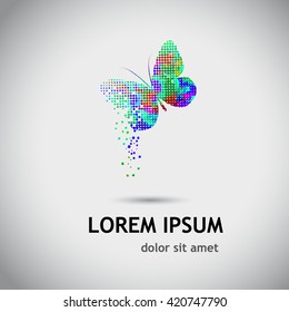 Logo butterfly mosaic colored circles. Vector