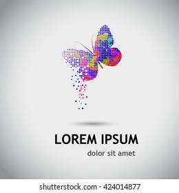 Logo butterfly mosaic colored circles. Vector