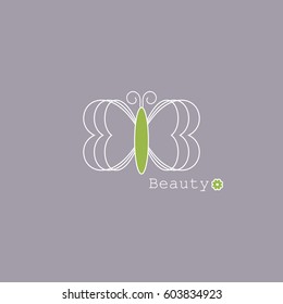 Logo with butterfly on grey background with word "Beauty"