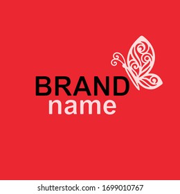 Logo with a butterfly profile sits on the text (brand name). Modern sign, logotype template for women's clothing store, cosmetics, gifts shop, perfumes, jewelry, beauty salon, hairdresser, kids club.