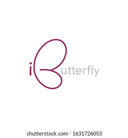 Logo with butterfly silhouette. Butterfly lineart brand. Butterfly wing.