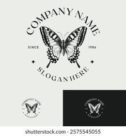 Logo Butterfly Vintage Luxury Logo for Spa, Beauty, Farm, Natural