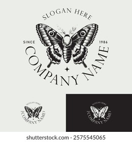 Logo Butterfly Vintage Luxury Logo for Spa, Beauty, Farm, Natural