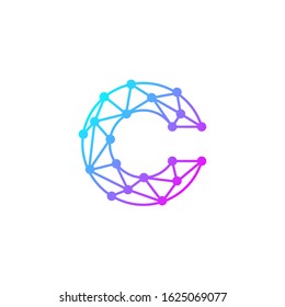 Logo C logo design template,Technology abstract dot connection cross vector logo icon circle logotype