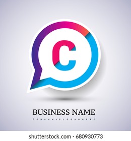 logo C letter colorful on circle chat icon. Vector design template elements for your application or company identity.