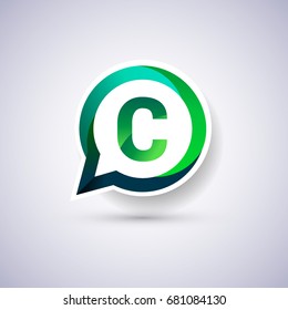 logo C letter green colored on circle chat icon. Vector design for your application or company identity.