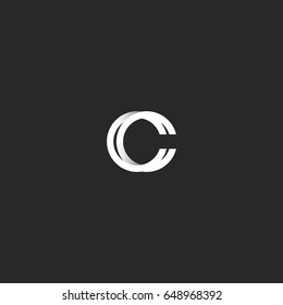 Logo C letter monogram, combination CC mark simple clean wedding card emblem mockup, overlapping white bold lines with shadows