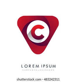 Logo C letter red colored in the triangle shape, Vector design template elements for your application or company identity.