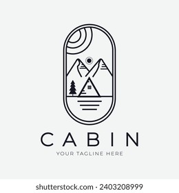 logo cabin line art logo vector concept with emblem  illustration template design. icon home design