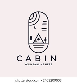 logo cabin line art logo vector concept with emblem  illustration template design. icon home design