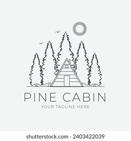 logo cabin line art logo vector concept with emblem  illustration template design. icon home design