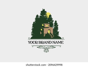 logo cabin in the wood, house in the forest