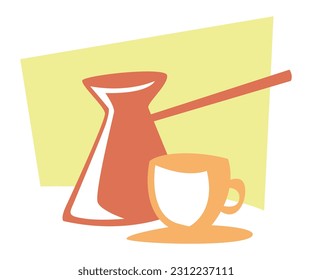logo for cafe, bar. Cezve and a cup of coffee.
