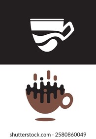 Logo for a cafe. A cup of coffee. Fragrant coffee in a mug. Music