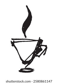 Logo for a cafe. A cup of coffee. Fragrant coffee in a mug. Sketch