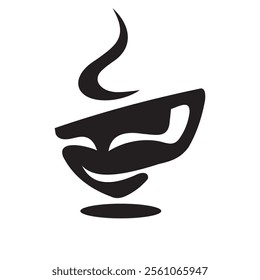 Logo for a cafe. A cup of coffee with a smile. Theatrical cafe. Fragrant coffee in a mug
