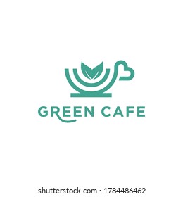 logo cafe, cups and leaf shape