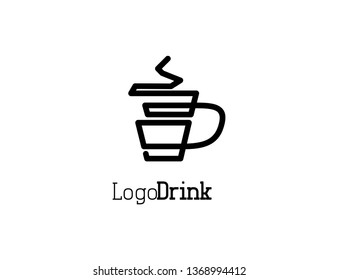 logo for cafe and drink, coffee cup icon with line drawing style 