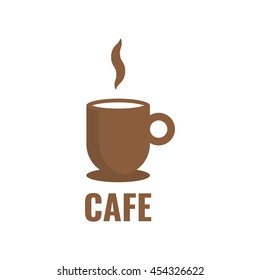 Logo for cafe. Hot coffee cup with smoke vector flat icon design on white background. 