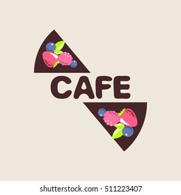 Logo for cafe. Image of cakes with word Cafe. Vector illustration