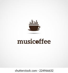 logo for cafe with music in the form of a cup with equalizer