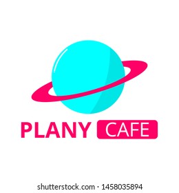 Logo cafe Template in space and planet style. Use Pink and blue color make it look like ice-cream,snack or smoothie and sweet taste. You can change the name to whatever you want.