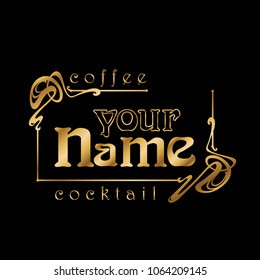 Logo for cafe vintage cocktails, art deco, art nouveau, golden on black background, vector