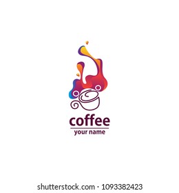 Logo cafe wave abstract colorful. Rainbow splashing logo