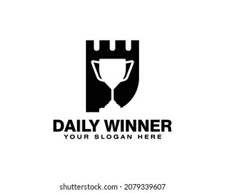 a logo with a calendar sheet element and a golden trophy representing an achievement of daily targets in a business

