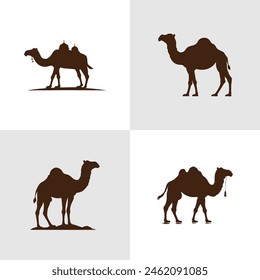 Logo of a camel set icon silhouette design on white background