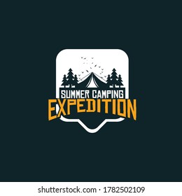 Logo, camping logo element for emblem. Outdoor activity symbol. Tent, fire, wood, illustration logo template easy editable for Your design. Outdoor logo design template