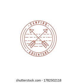 Logo, Camping Logo Element für Emblem. Symbol für Aktivität im Freien. Zelt, Feuer, Holz, Illustrationslogo Vorlage leicht editierbar für Ihr Design. Design-Vorlage für Außenlogo