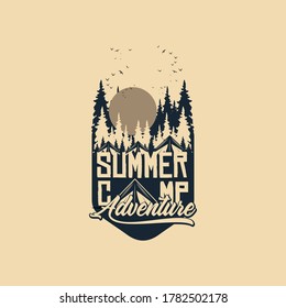 Logo, camping logo element for emblem. Outdoor activity symbol. Tent, fire, wood, illustration logo template easy editable for Your design. Outdoor logo design template