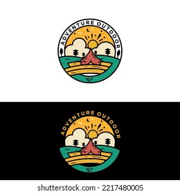 Logotipo, elemento del logotipo del camping para el emblema. Símbolo de actividad al aire libre. Tienda, fuego, madera, plantilla de logotipo de ilustración fácil edición para Su diseño. Plantilla de diseño de logotipo al aire libre