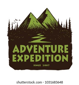 Logo for Camping Mountain Adventure, Emblems, and Badges. Camp in Forest Vector Illustration Design Elements Template