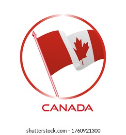 Logo of Canada. Composition with waving flag, circle and flagpole for badge, label, pin, etc. vector Design EPS 10